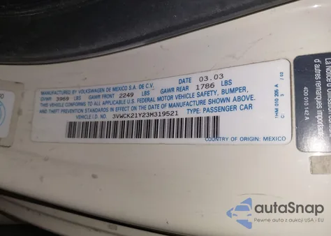 2003 Volkswagen New Beetle Gls from USA, damaged, VIN 3VWCK21Y23M319521